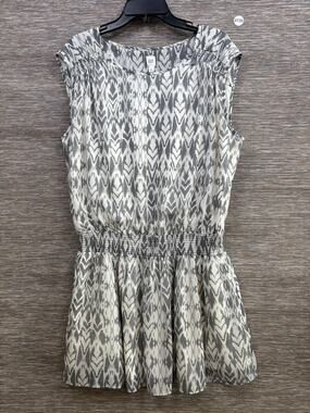 Gap Dress Womens L Gray Geometric Chiffon Smocked Waist Fit & Flare Sundress NEW